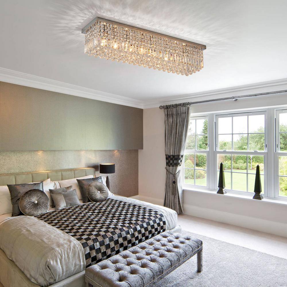 40'' Chrome Crystal Geometric Flush Mount Chandelier