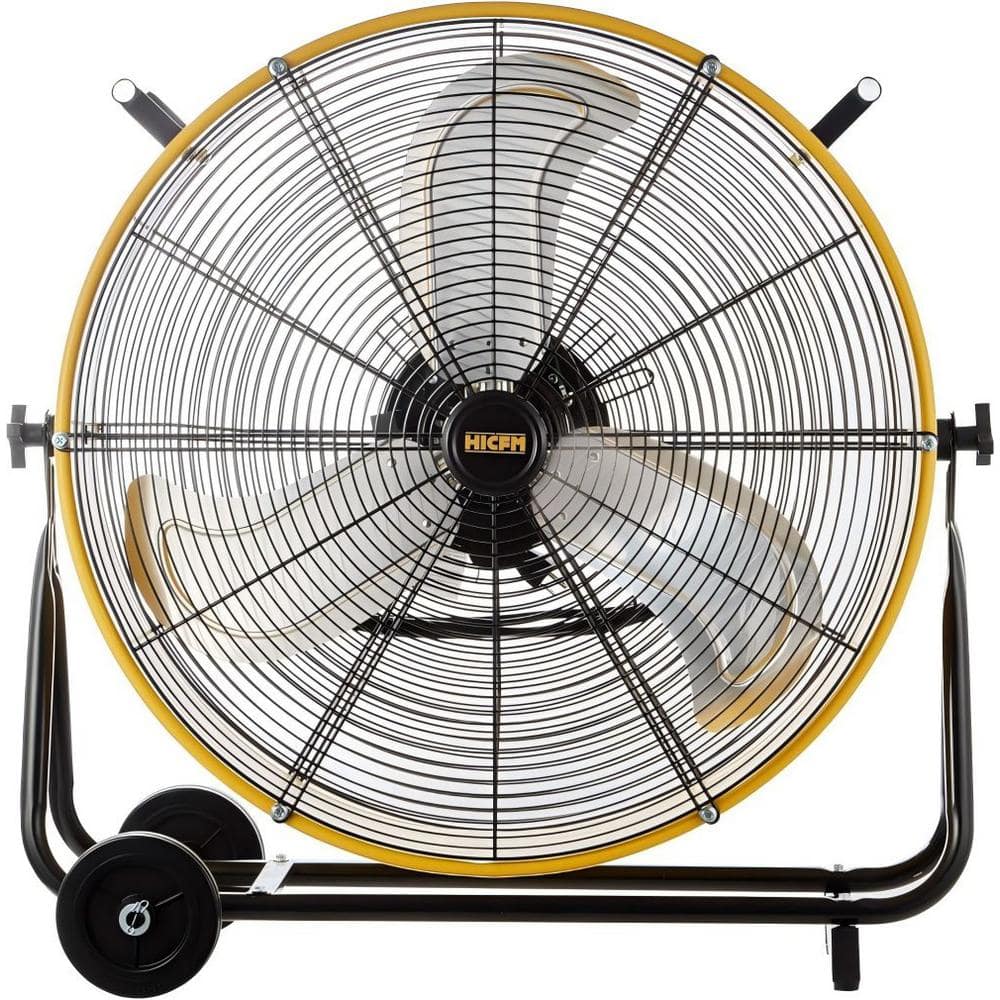 24 in. High Velocity Drum Fan in Yellow with 3 Speeds, 1/3 HP Powerful Moto