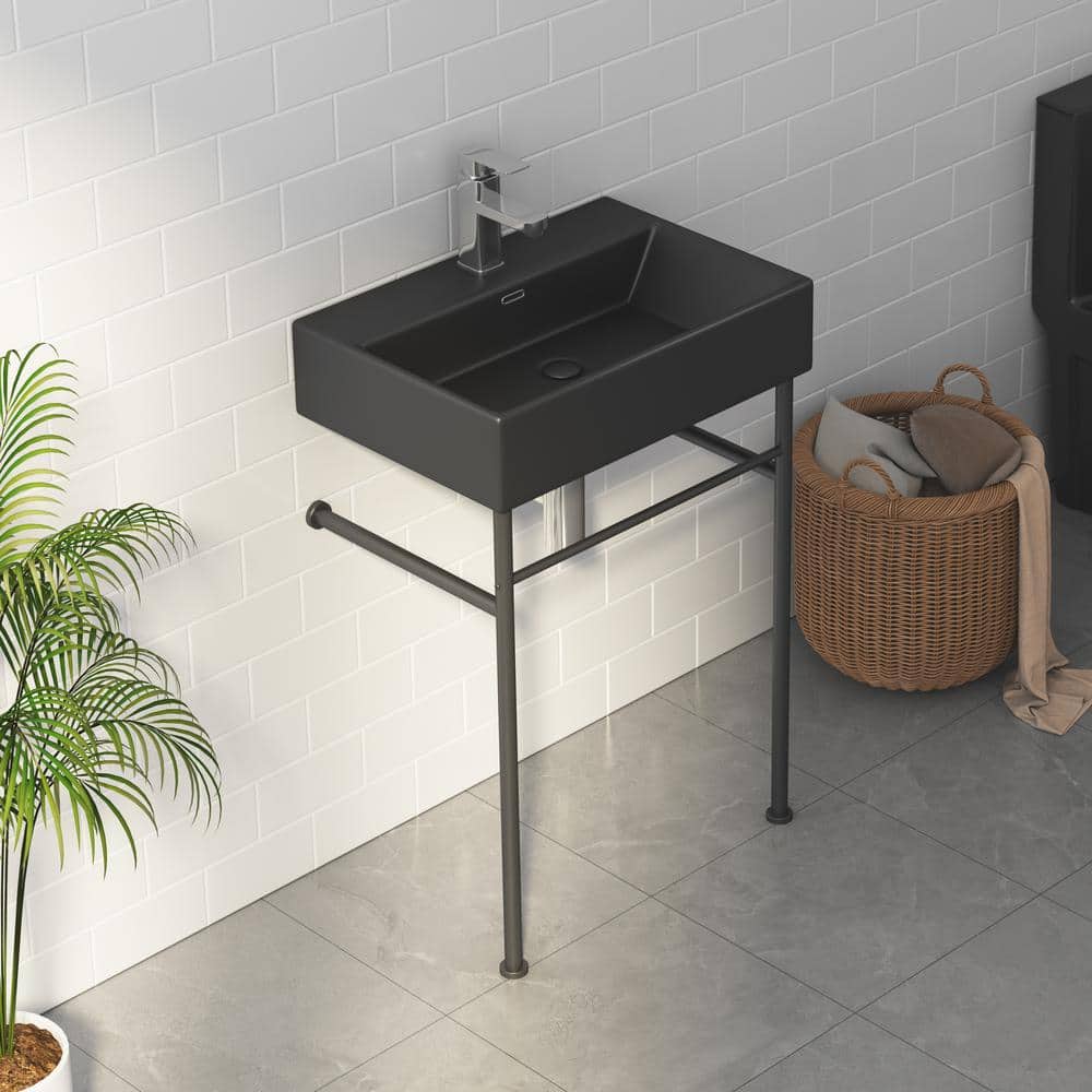 Turner Matte Black Ceramic Wall-Mount Console Sink