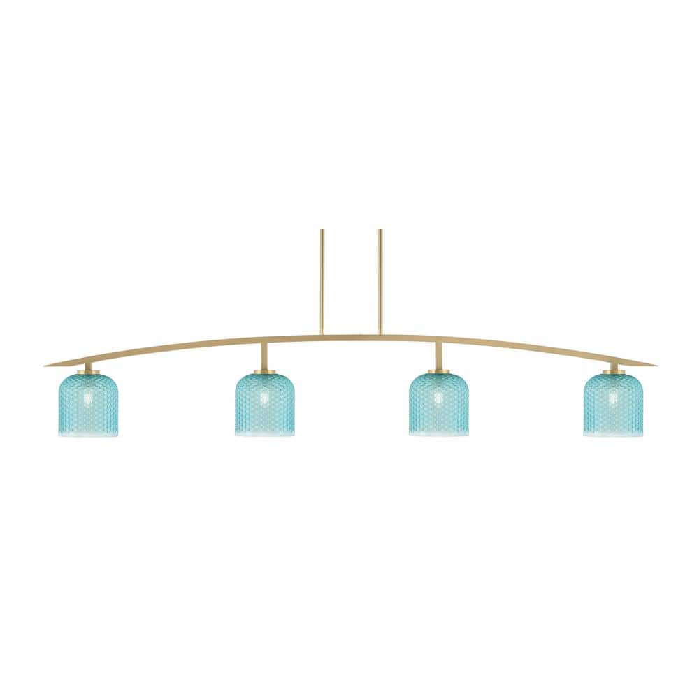 Siena 4-Light New Age Brass Billiard Light with 7 in. Turquoise Textured Gl