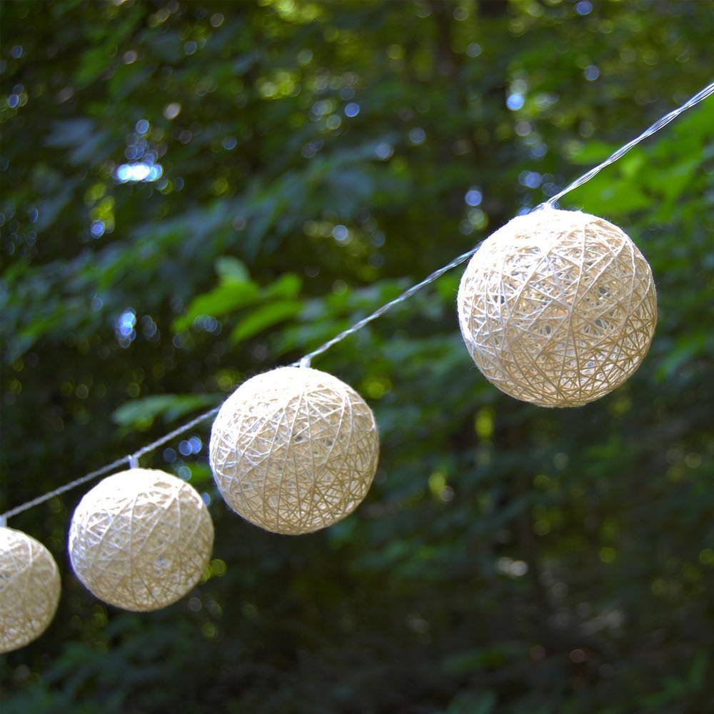Solar Powered Outdoor String Lights with Warm White Cotton Globes