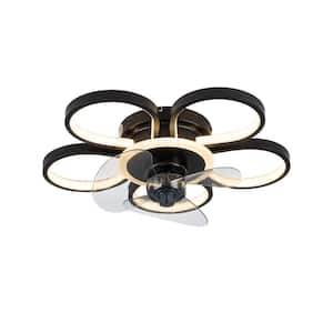 20 in. Integrated LED Indoor Black Flush Mount Flower Shape Ceiling Fan with Light and Remote
