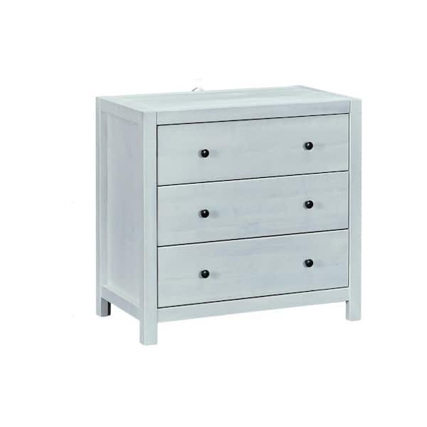 Ahokua Rustic Wood with 3-Drawer Dresser, Round Metal Knobs, White Washed (30.04 in. H x 31.5 in. W x 18 in. D)