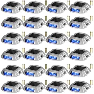 Dock Lights Led Solar Powered 24-Pack Outdoor Waterproof Wireless 6 LEDs Dock Lighting with Screw for Path Warning, Blue