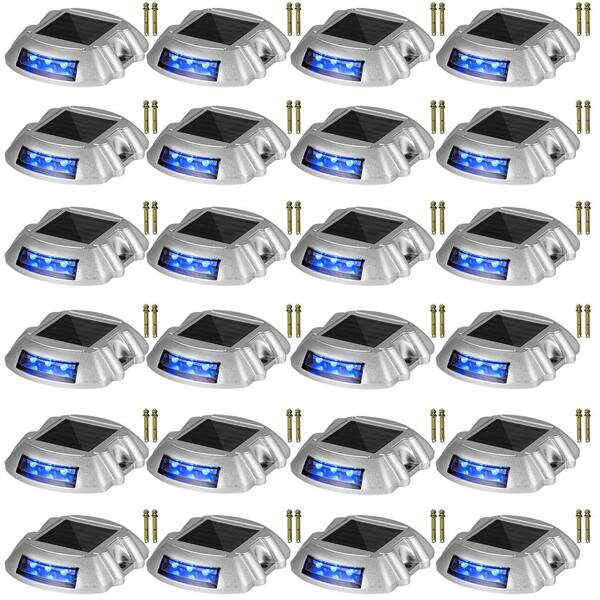 Dock Lights Led Solar Powered 24-Pack Outdoor Waterproof Wireless 6 LEDs  Dock Lighting with Screw for Path Warning, Blue