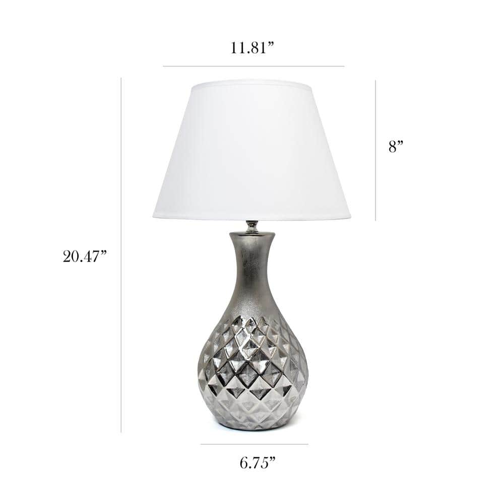 Juliet Metallic Silver Ceramic Nightstand Lamp with White Fabric Shade
