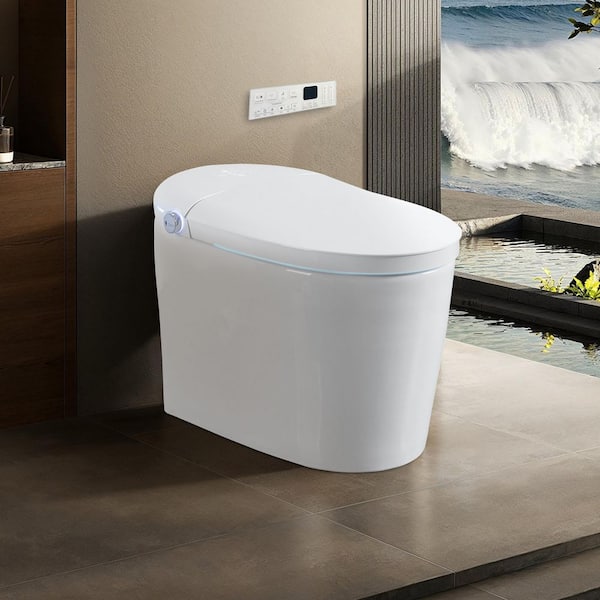 Elongated Smart Bidet Toilet 1.28 GPF in White with Auto Open/Close Cover, Bubble Wash, Remote Control
