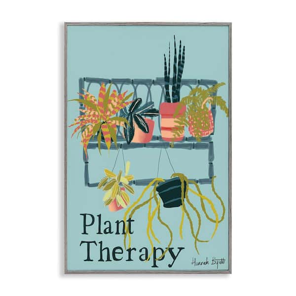 Stupell Industries Plant Therapy Shelf by Hannah Byatt Gray Framed Nature Giclee Art Print 30 in. x 20 in.
