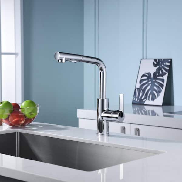 Hena Single-Handle Pull-Out Sprayer Kitchen Faucet with Accessories in Rust and Spot Resist in Polished Chrome