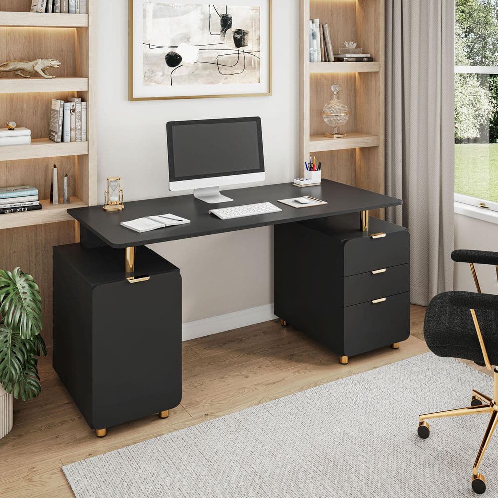 TECHNI MOBILI 56.75 in. Rectangular Black and Gold 3-Drawer