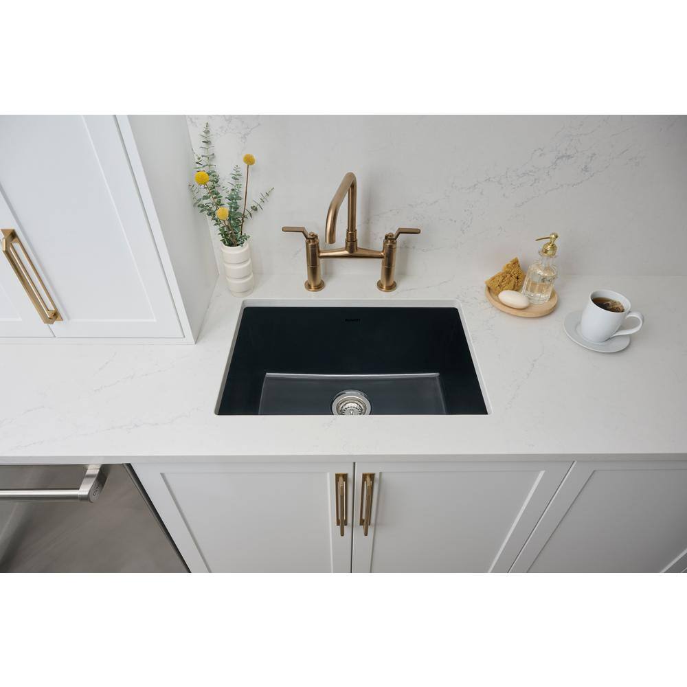 34-Inch Black Fireclay Drop-In Single Bowl Kitchen Sink