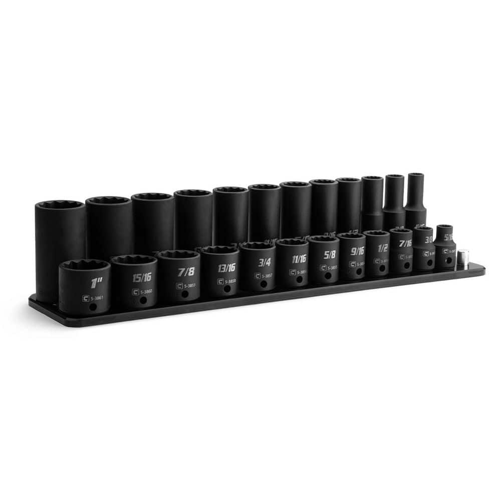 3/8 in. Drive SAE 12-Point Shallow and Deep Impact Socket Set with Black Billet Aluminum Socket Rail (24-Piece) price history on PriceWatchPro