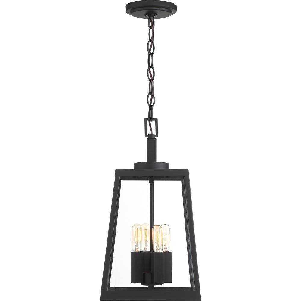 Matte Black Glass 4-Light Hanging Lantern for Indoor/Outdoor
