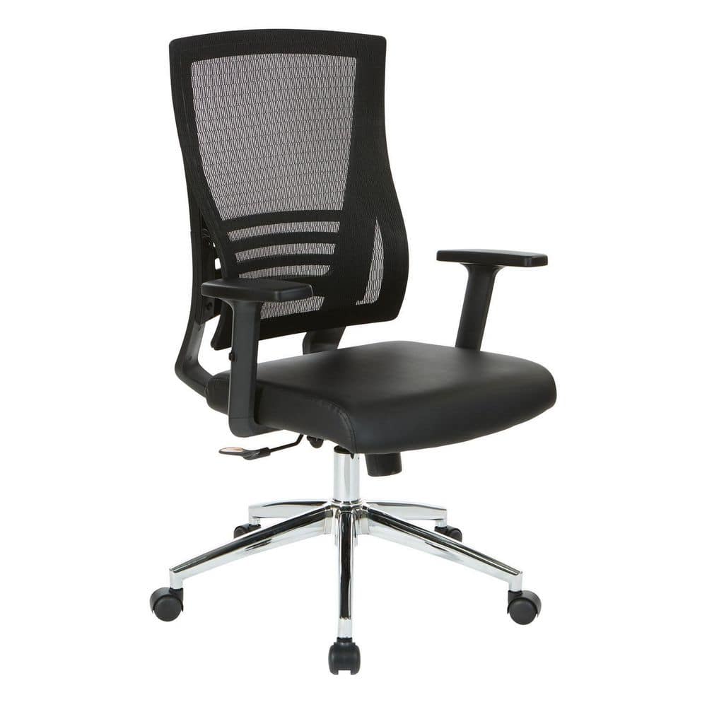 Bonded Leather Seat Adjustable Height Executive Chair in Black with Adjustable Arms