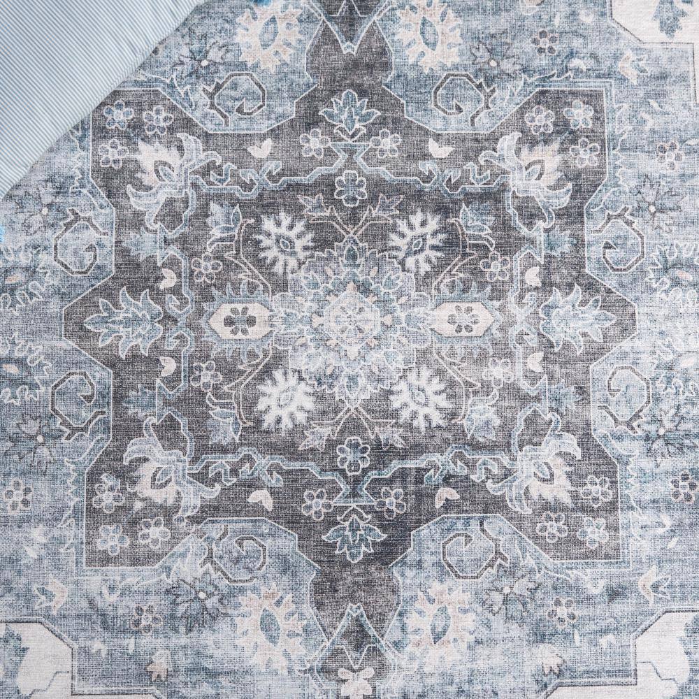 Ivory and Blue 6' x 6' Square Washable Area Rug