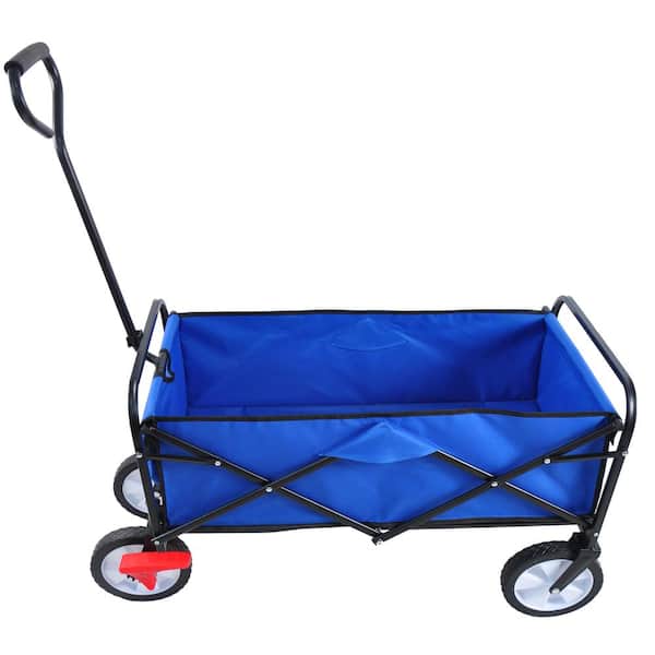 Zeus & Ruta 3.5 cu. ft. Blue Fabric Folding Wagon Garden Cart Shopping Beach Cart for Garden, Shopping
