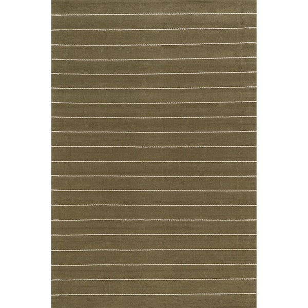 Nightwalk Striped Wool Olive Green 9 ft. x 12 ft. Patio Rug