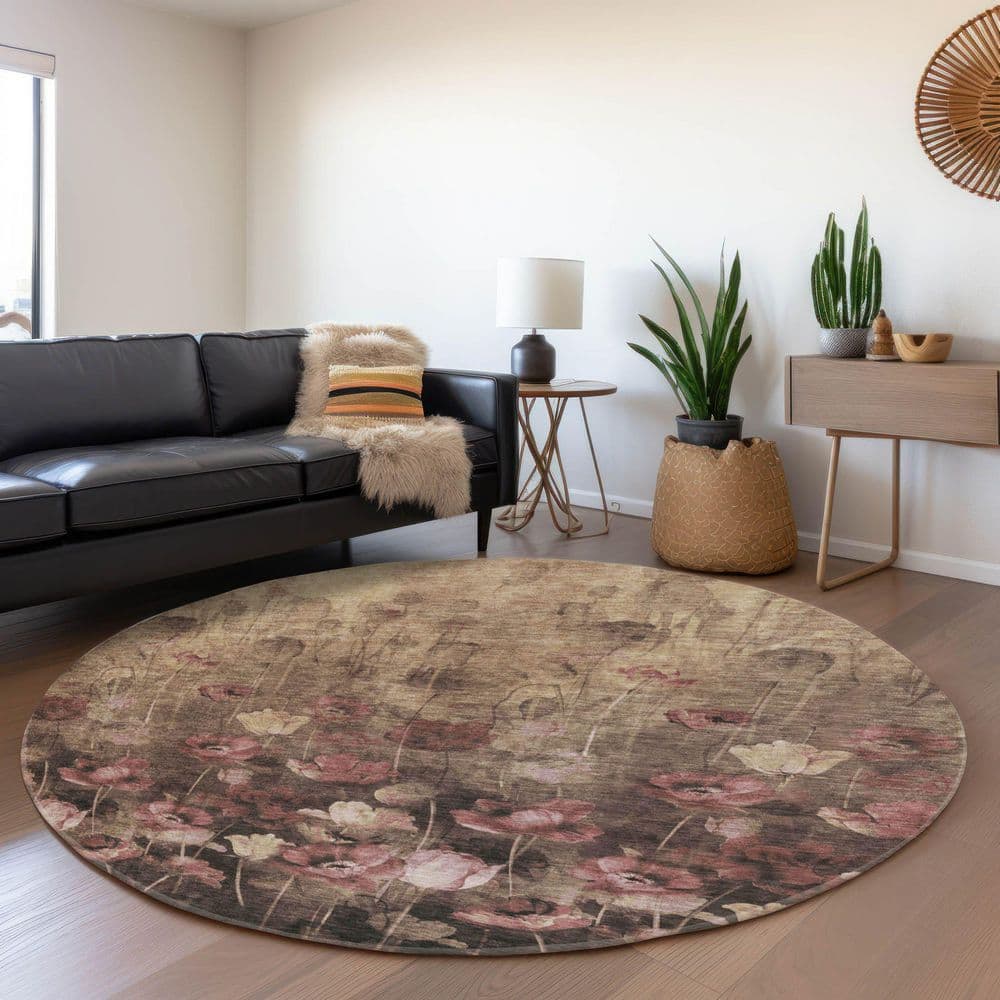 Mayfield Premium Machine Washable Abstract AMF992 Taupe 8 ft. x 8 ft. Round Rug price history on PriceWatchPro