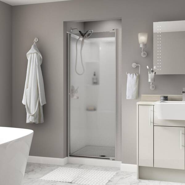 Delta Lyndall 36 in. x 64-3/4 in. Semi-Frameless Contemporary Pivot Shower Door in Nickel with Droplet Glass