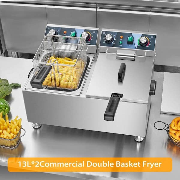 Lynzavix 13.7Qt Stainless Steel Commercial Deep Fryer with Basket