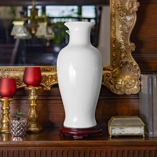 Oriental Furniture 18 in. White Porcelain Fishtail Decorative Vase
