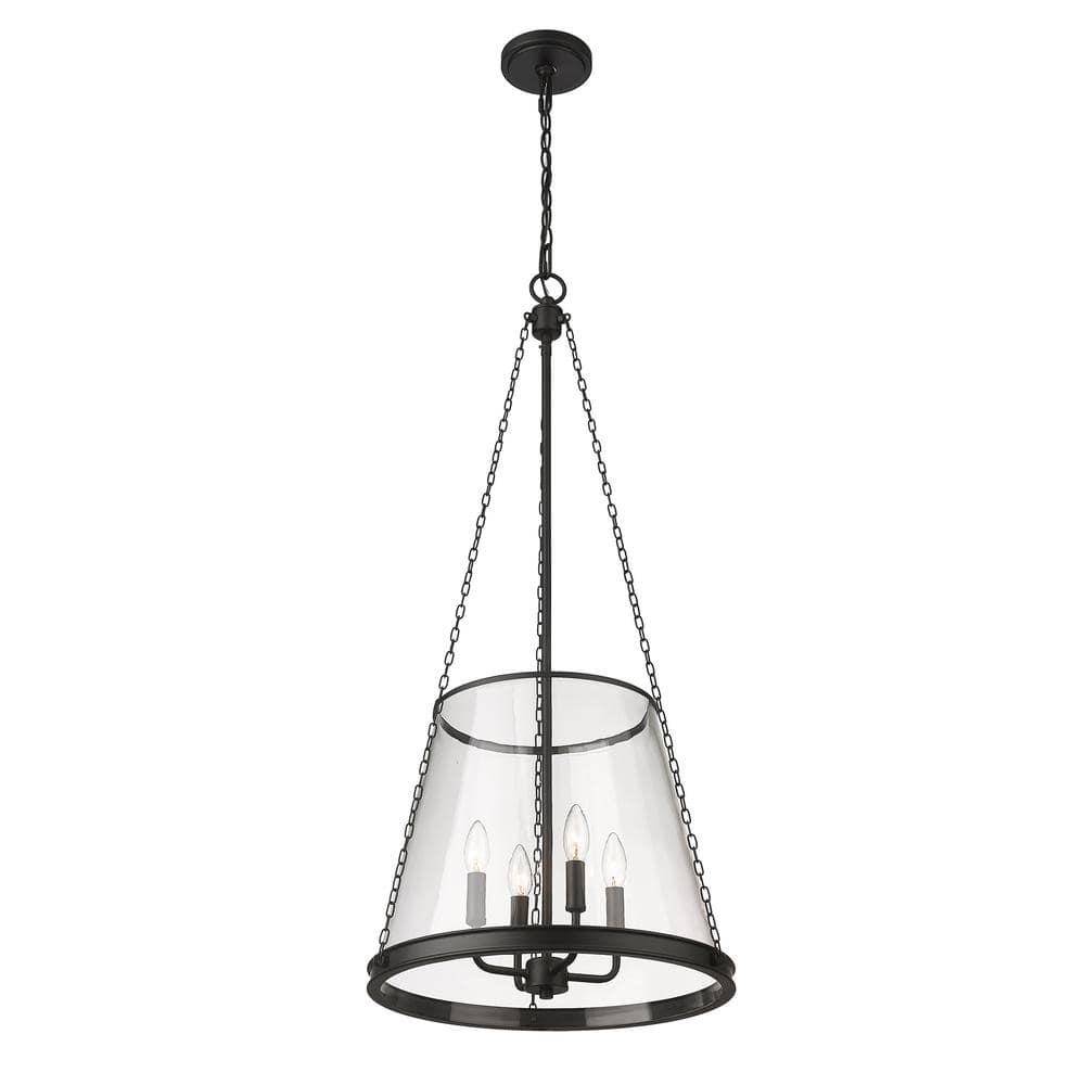 Prescott Matte Black 4-Light Industrial Pendant with Clear Glass Shade