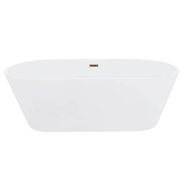 Altair Kaprun 67 in. Acrylic Flatbottom Soaking Bathtub in Brushed Brass Overflow/Feet