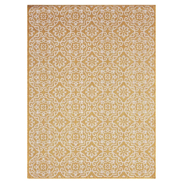 Patio Country Danica Yellow/White 6 ft. x 9 ft. Geometric Indoor/Outdoor Area Rug
