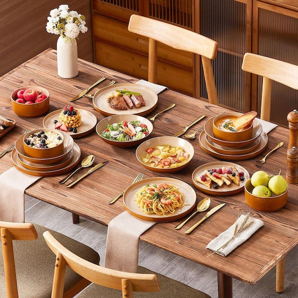 vancasso 16-Piece Brown Stoneware Dinnerware Set Service for 4