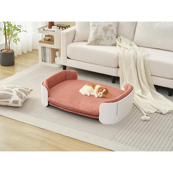 Unbranded Large White Pink Scandinavian Style Cat Couch Bed, Pet Sofa Cats  Pet Furniture Elevated with Removable Mattress Cover LG0-bbde1