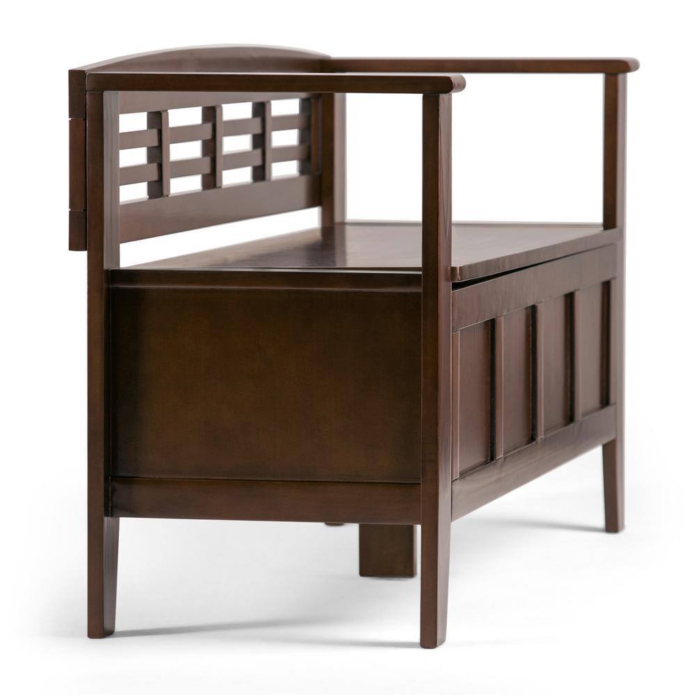 Adams Medium Brown Pinewood Storage Bench with Cut Out Back