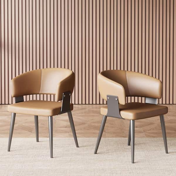 2-Piece Set, Brown Faux Leather Dining Chair