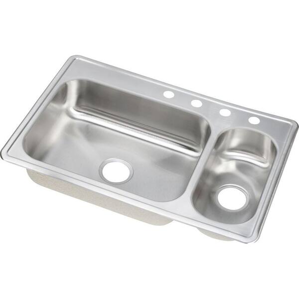 Elkay Dayton Elite Drop-in Stainless Steel 33 in. 4-Hole Double Bowl Kitchen Sink - Right Configuration