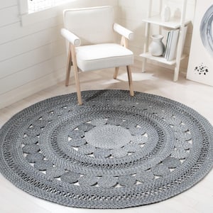 Cape Cod Charcoal Doormat 3 ft. x 3 ft. Braided Circle Round Area Rug