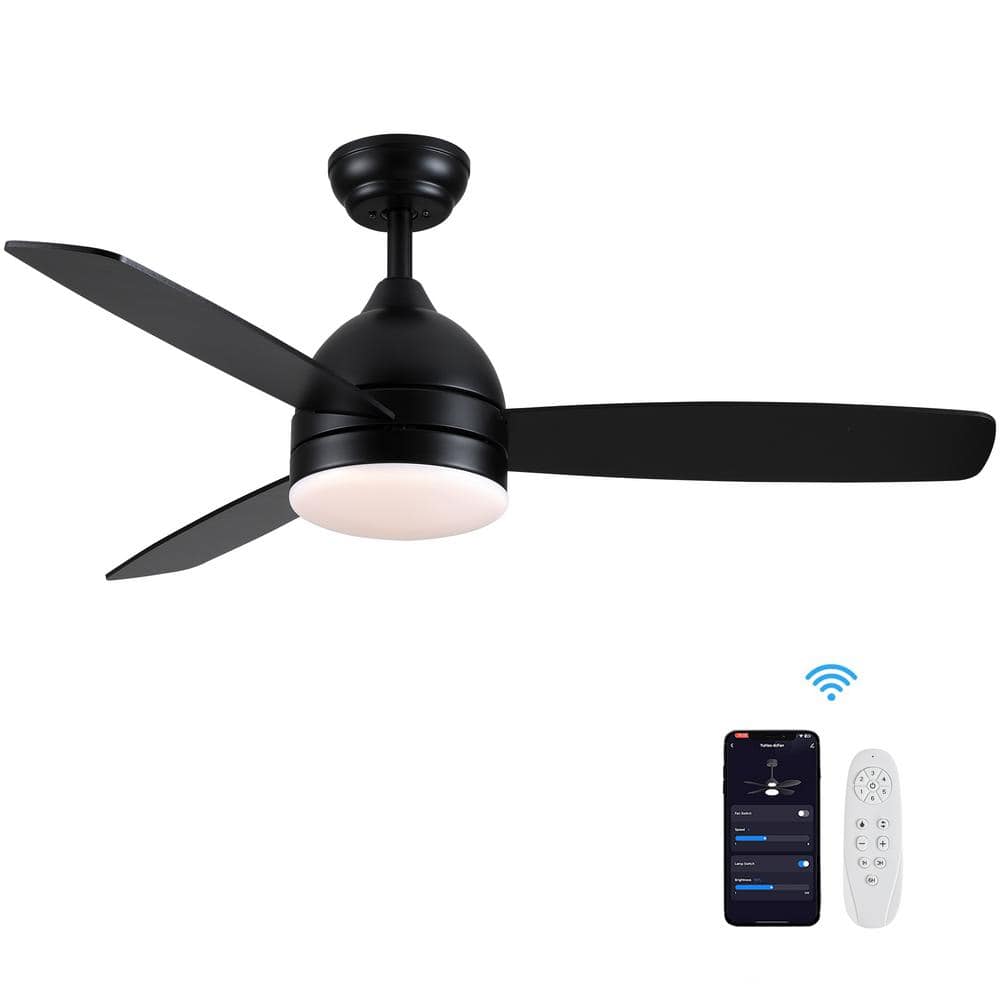 48 in. Smart Indoor integrated LED Black Ceiling Fan with 3 Plywood Blades,