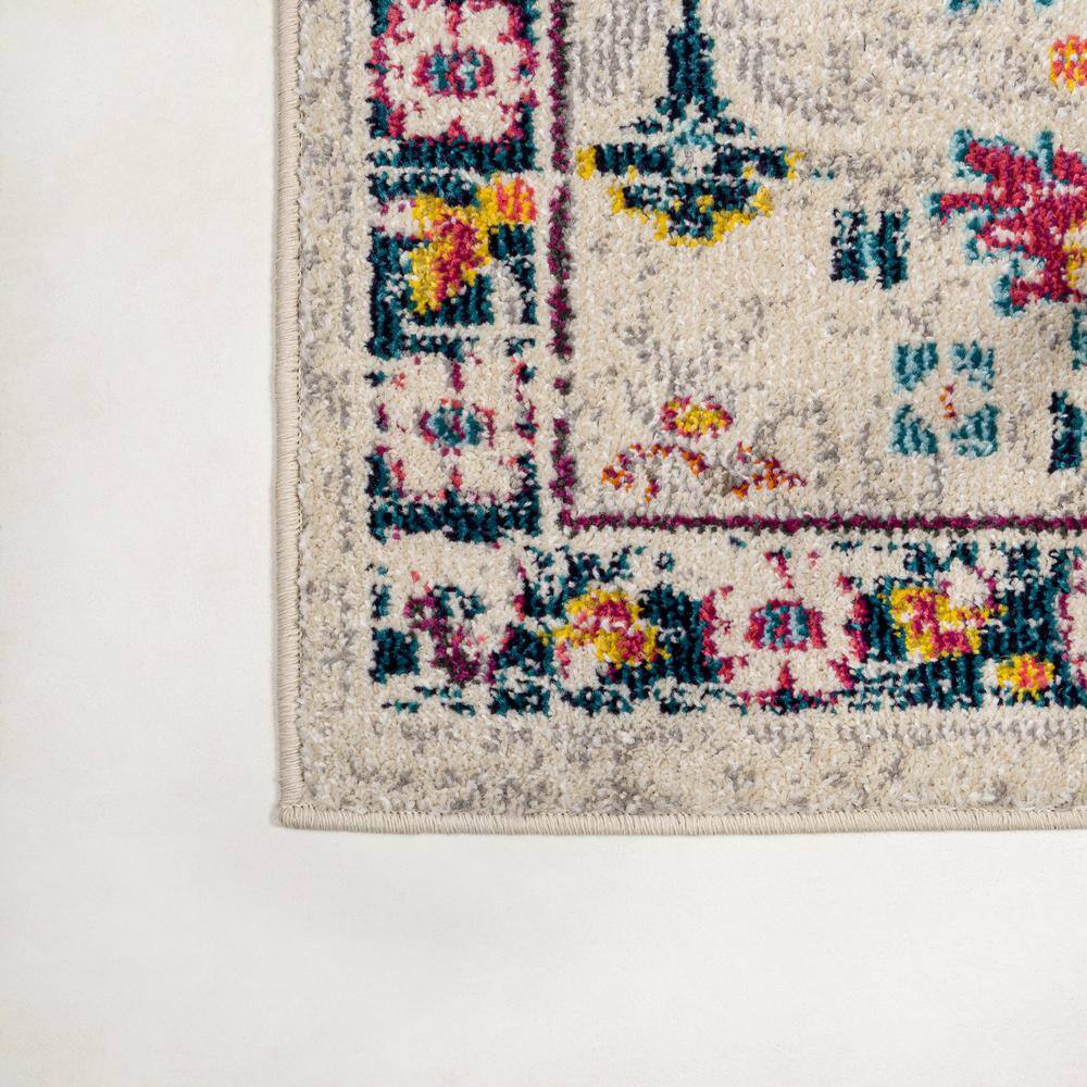 Beige Multicolor Synthetic Boho Floral Area Rug