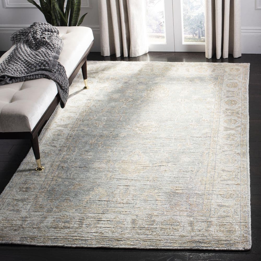Elysian Light Blue Hand-Knotted Wool & Viscose 5'x8' Area Rug