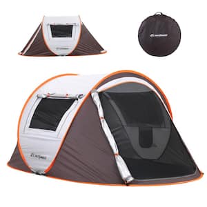 2-Person Pop Up Camping Tent 4 Mesh Windows and 2-Doors in White and Walnut