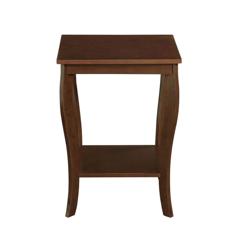 Espresso Brown Wood and Metal Square End Table with Shelf