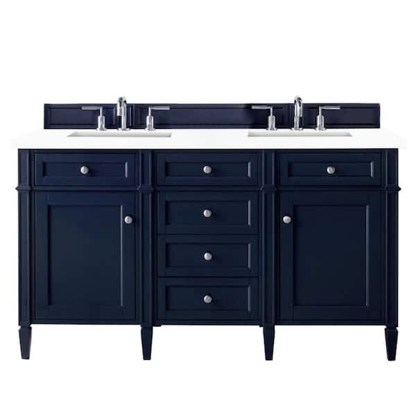 James Martin Vanities Brittany 60.0 in. W x 23.5 in. D x 34 in. H Bathroom Vanity in Victory Blue with White Zeus Quartz Top