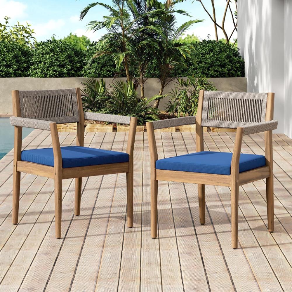 Brown Wood Patio Dining Chair with Beige Rope and Navy Cushions Set of 2 price history on PriceWatchPro