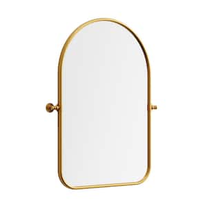 24 in. W x 36 in. H Arched Gold Framed Wall Mirror Round Corner Bathroom Vanity Mirror