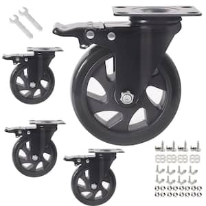 4-Pack 5 in. Black PVC Rubber Swivel Dual Locking Plate Caster Wheels w/ Brake for Cart Furniture 2200 lbs. Load Rating