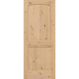 24 in. x 80 in. Universal 2-Panel Round Top Unfinished Knotty Alder Wood Interior Door Slab