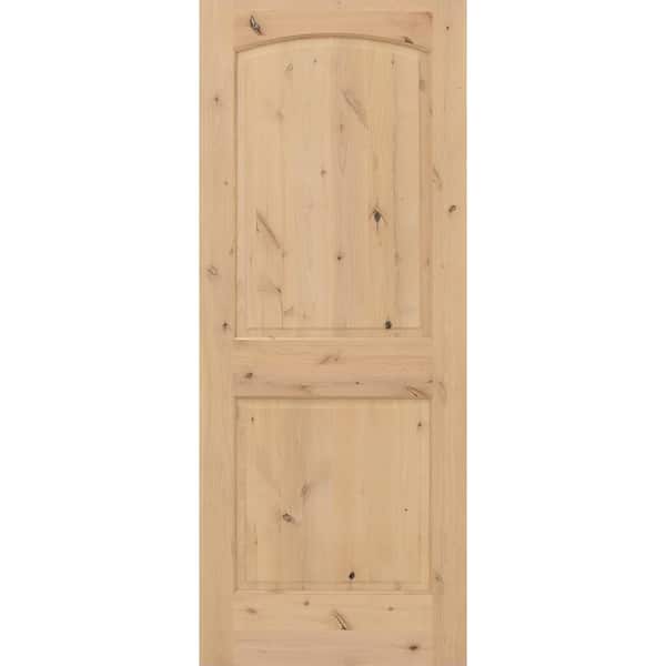 Steves & Sons 24 in. x 80 in. Universal 2-Panel Round Top Unfinished Knotty Alder Wood Interior Door Slab