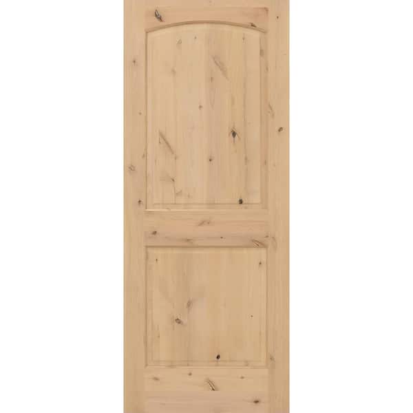 Steves & Sons 24 in. x 80 in. Universal 2-Panel Round Top Unfinished Knotty Alder Wood Interior Door Slab