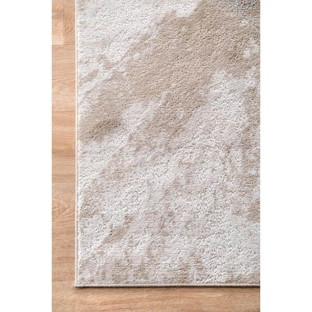 Beige and Gray Abstract Synthetic 10' x 14' Area Rug