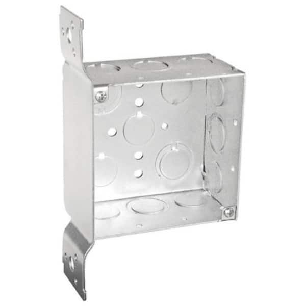 4 in. W x 2-1/8 in. D Steel Metallic 2- Square Box with Nine 1/2 in. KO's, 5 CKO's and F Bracket (25-Pack)