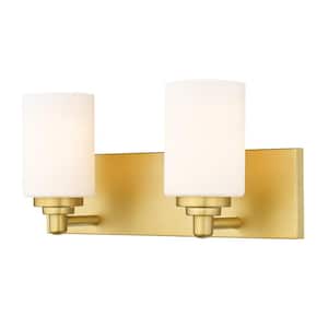 Soledad 16.25 in. 2-Light Brushed Gold Vanity Light with Glass Shade