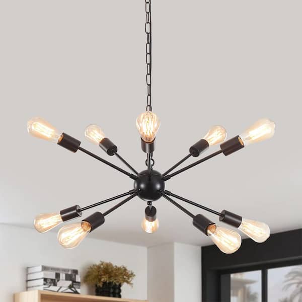 ETONIMERR Aura 23.5 in. 10-Light Farmhouse Black Sputnik